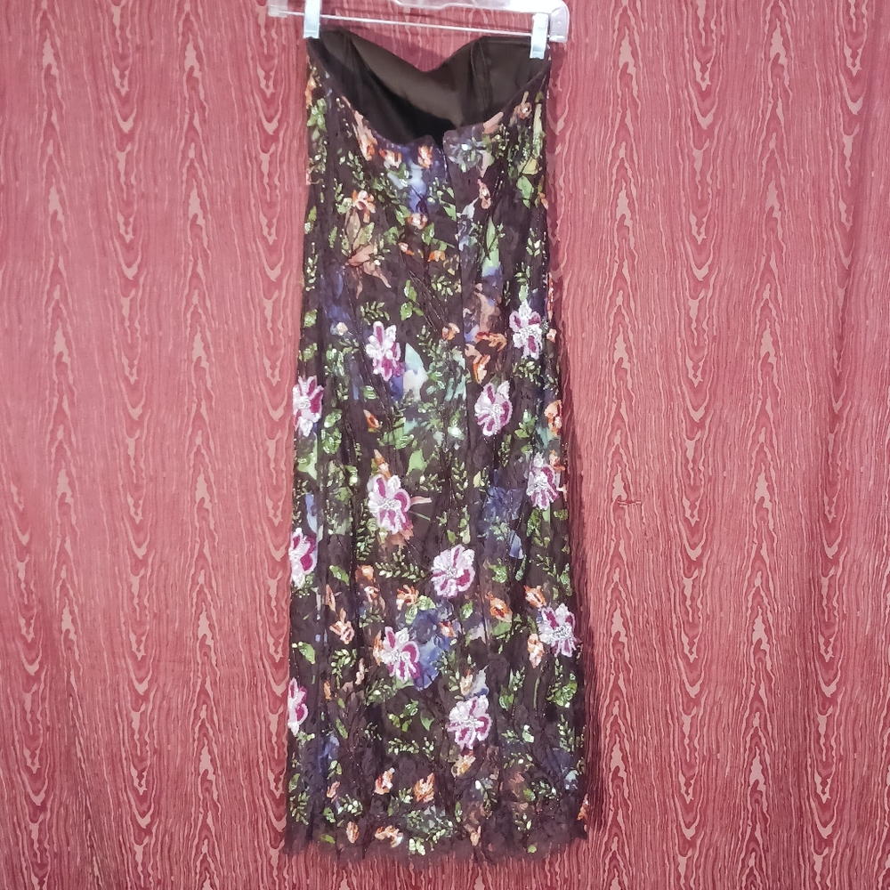 RALPH LAUREN Brown Sequin/Beads Floral Sleeveless Cocktail Dress Women's 2 NWT - Picture 3 of 16